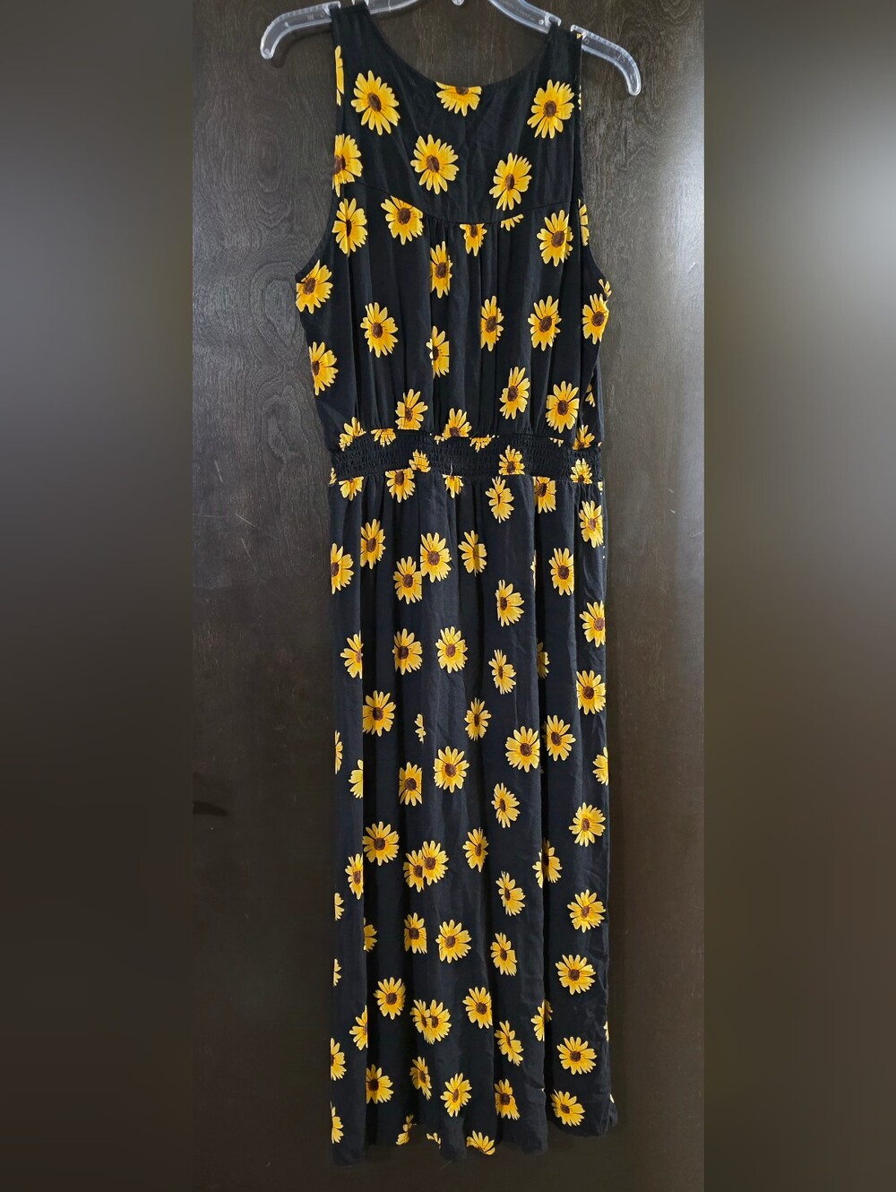 New Look Black Dress with Yellow Sunflower Print Elastic Waistband Size 1X - Picture 3 of 7